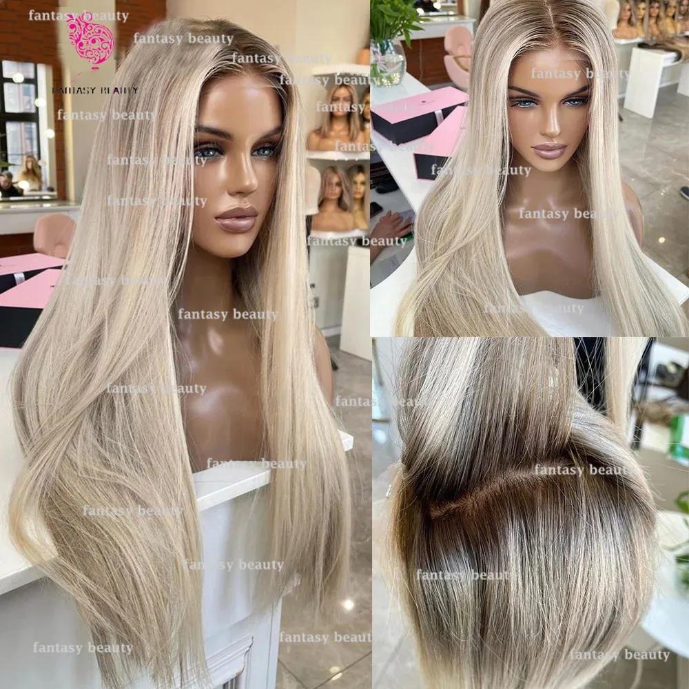 Frauen Perücke glattes Haar Menschen Haar 13x6 transparente bequeme Spitze Front Perücke Frauen volle Spitze Perücke hellbraune blonde HD Perücke