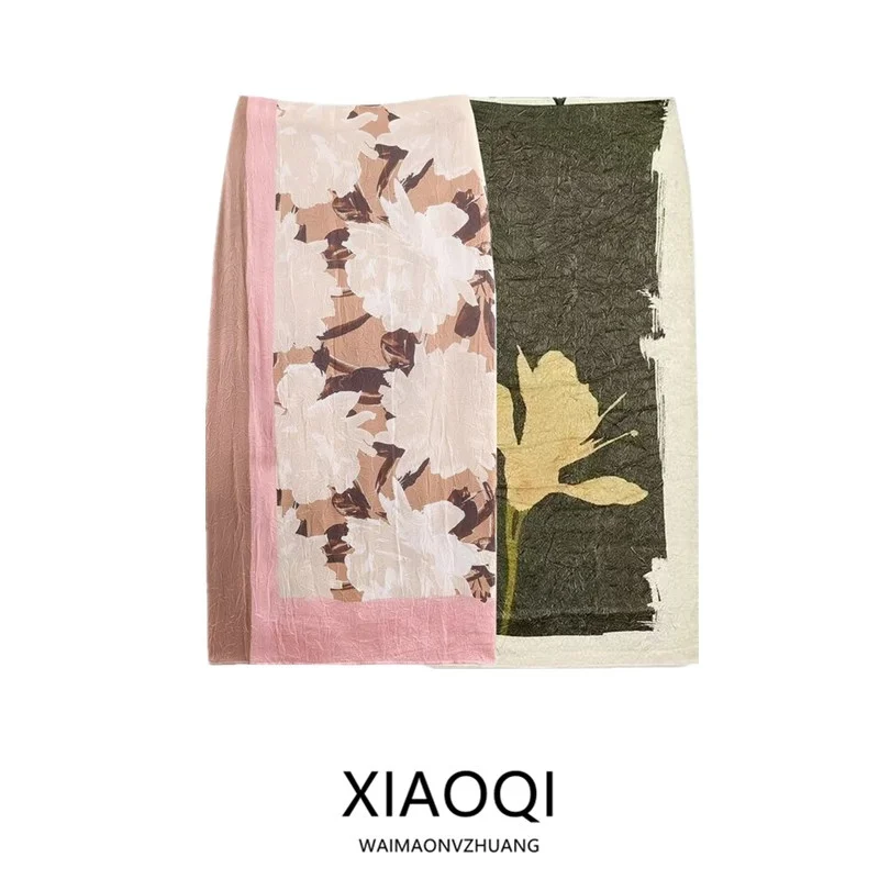 Midi Printed Pleated Effect Half Skirt Women's New Autumn 2025 Fashion Casual Straight Cut mid Waist Design 3666165