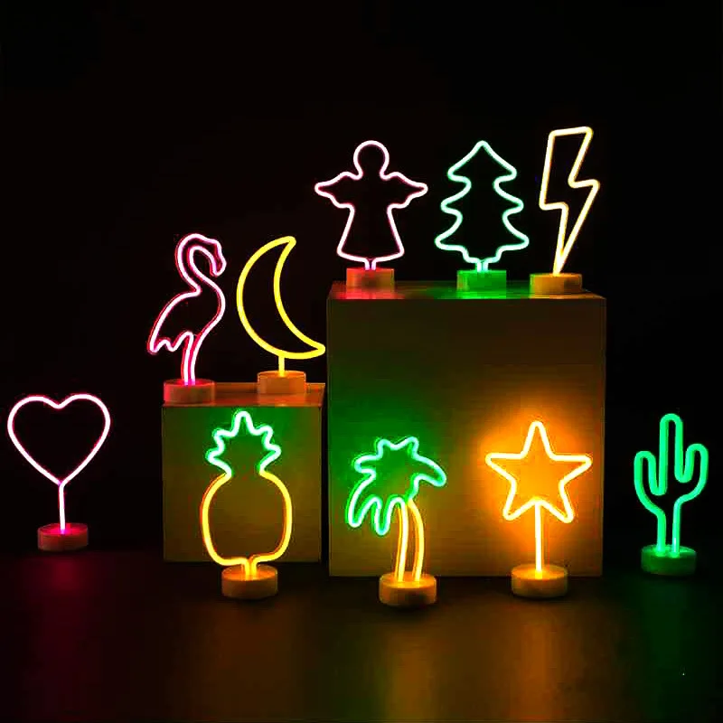 Led Neon Decorative Light Pentagram Flamingo Night Light Ins Net Red Room Background Creative Table Lamp Modeling Light