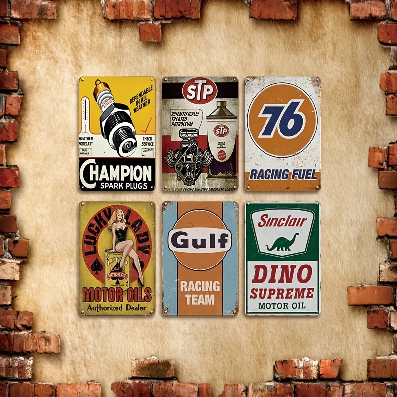 

[2D Flat] Набор винтажных металлических жестяных вывесок из 6 предметов — идеально подходит для дома, бара, для мужской пещеры и декора гаража | Всепогодный и предварительно просверленный |