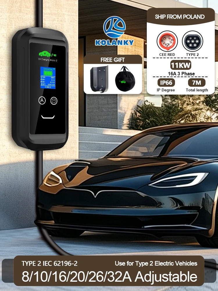 Kolanky 16A 11KW EV-Ladegerät für Zuhause, Elektrofahrzeug-Ladestation mit Tuya App WLAN-Steuerung, Einstellbarer Strom 6/8/10/13/16A, 7M Gesamtlänge