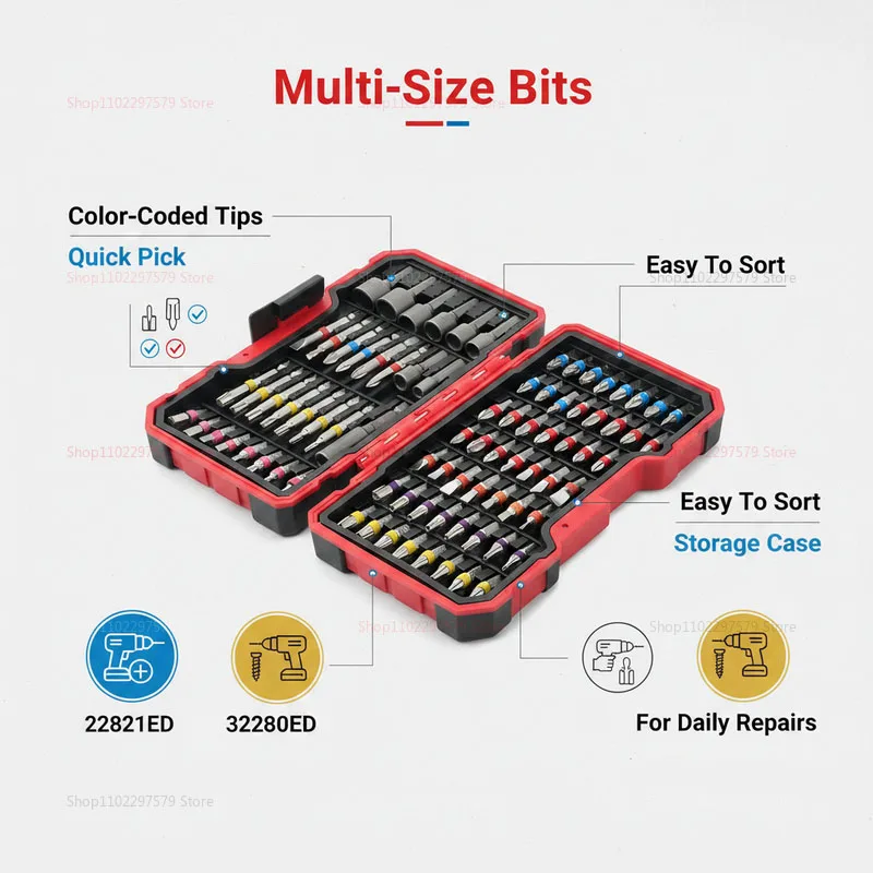 83-Piece Impact Drill Bit Set Multi-Purpose Repair Tool With Magnetic Non-Slip Nut Driver For Car Repair And Furniture Repair.