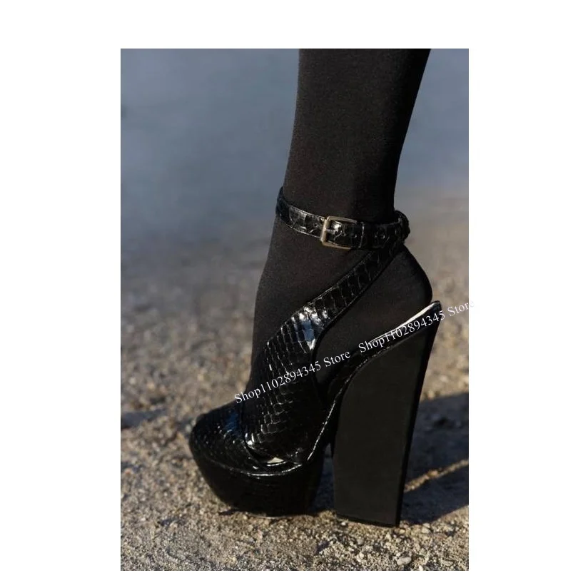 

Black Hollow Platform Buckle Sandals Peep Toe Chunky Heel Fashion Sexy Cool Summer Big Size 2025 Woman Shoes Zapatillas Mujer