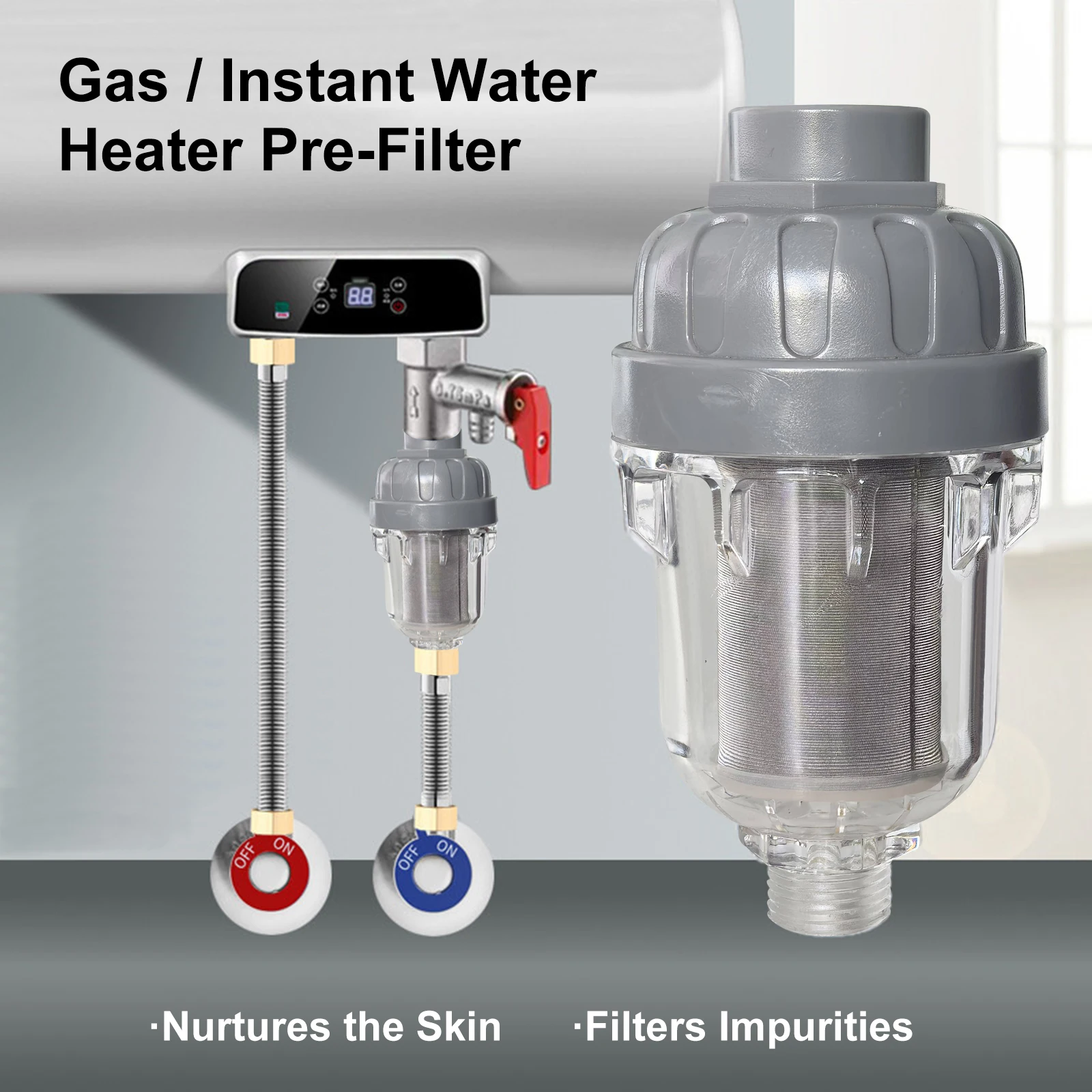 Warmwasserbereiter Frontfilter Waschmaschine Wasserhahn Edelstahl Filtersieb Frontskala Inhibitor Frontwasserreiniger