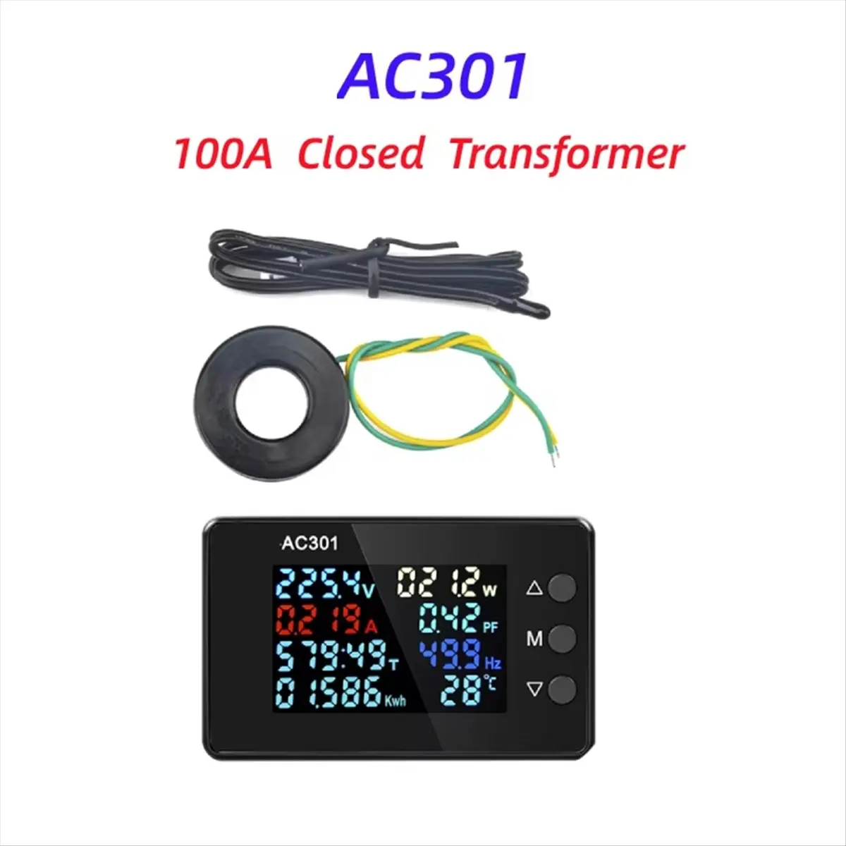 ABNH AC301 Digital Voltmeter Ammeter Voltage Frequency Electricity Meter Panel Temperature Power Tester AC50-300V 100A-Closed