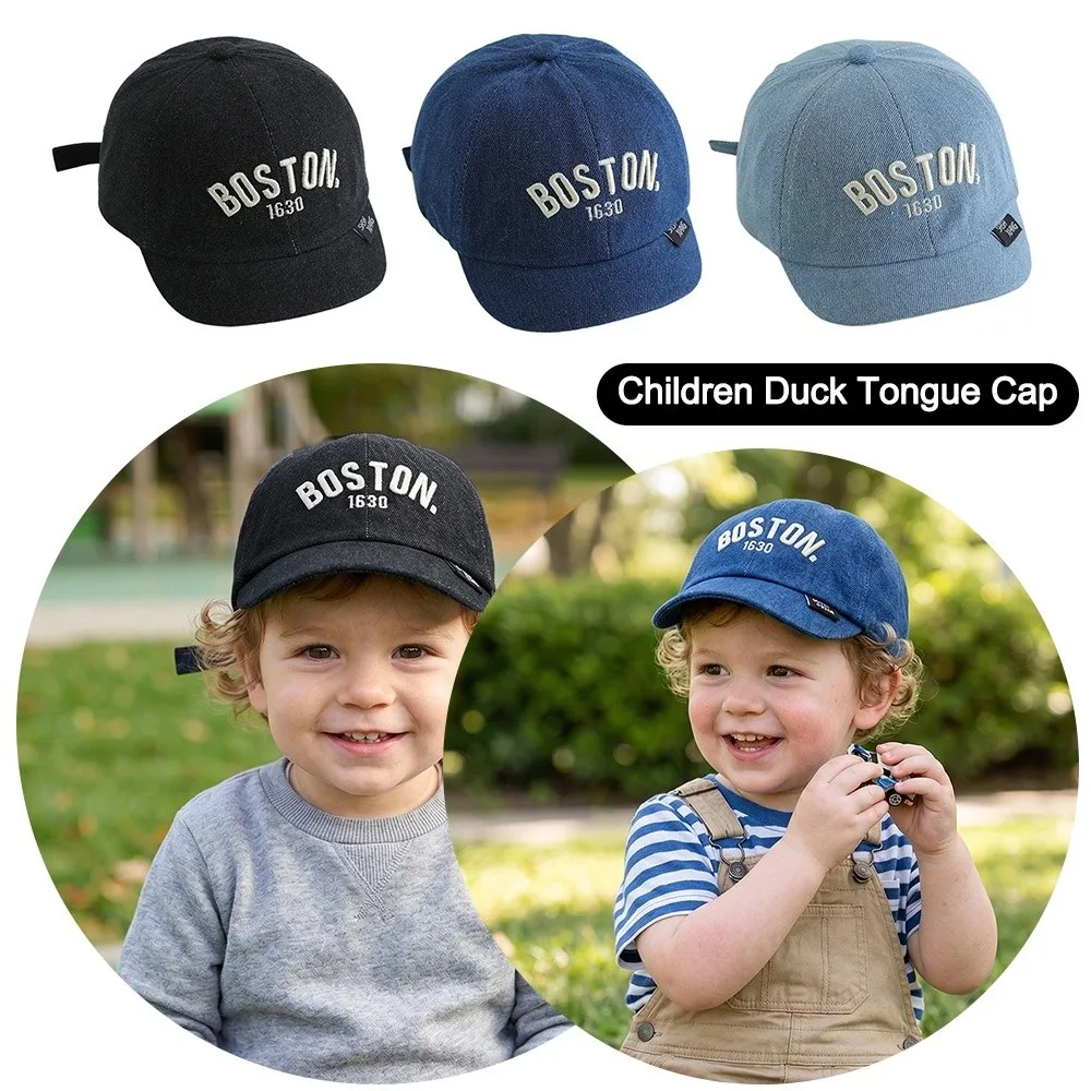 

New Letter Embroidered Children Duck Tongue Cap Adjustable Sun Protection Sunshade Hat Cotton Denim Breathable Sun Cap Summer