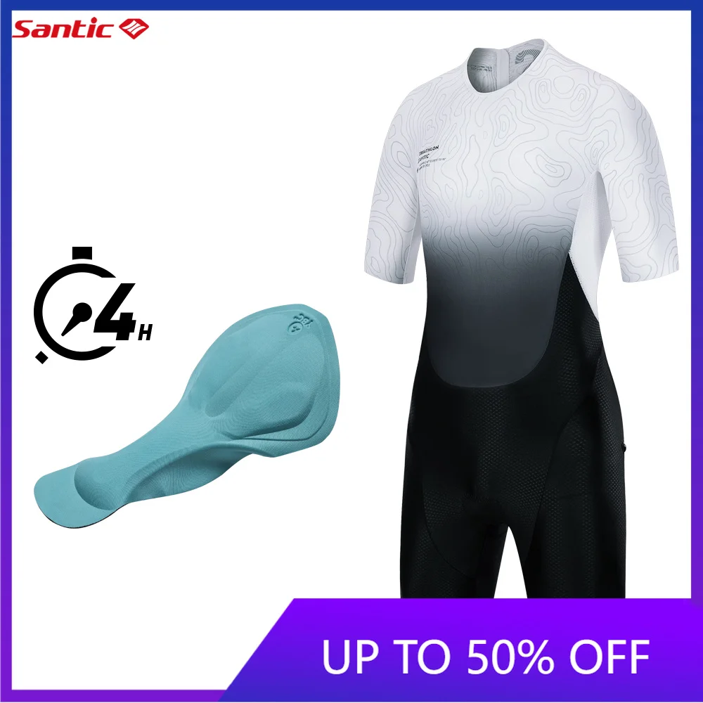 Santic Men's Triathlon Cycling Suits Short Sleeves Sponge Padded Quick-Drying for Running Swimming Cycling TM24C03027H
