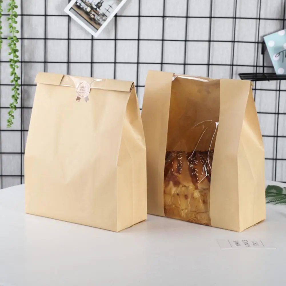 Window Bread Bags Bakery Storage Solution 50pcs Food-grade Kraft Paper Bread Bags with Window for Bakery Durable for Toast