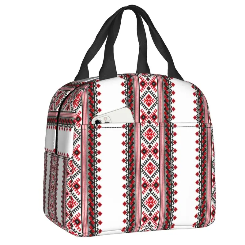 Ukraine Vyshyvanka Embroidery Insulated Lunch Bags for Women Bohemian Geometric Resuable Thermal Cooler Bento Box School