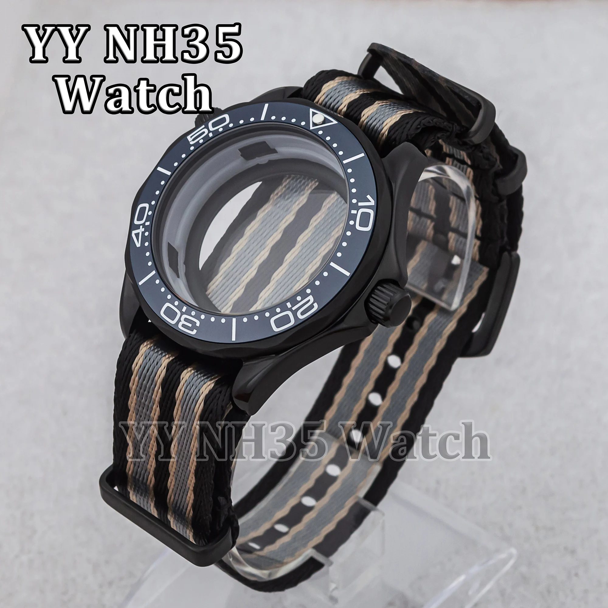 NH35 Case Nylon Strap Water Resistant Stainless Steel 41mm Men Watch Case for Seamaster 300 Mod Parts NH35/36 Automatic Movement