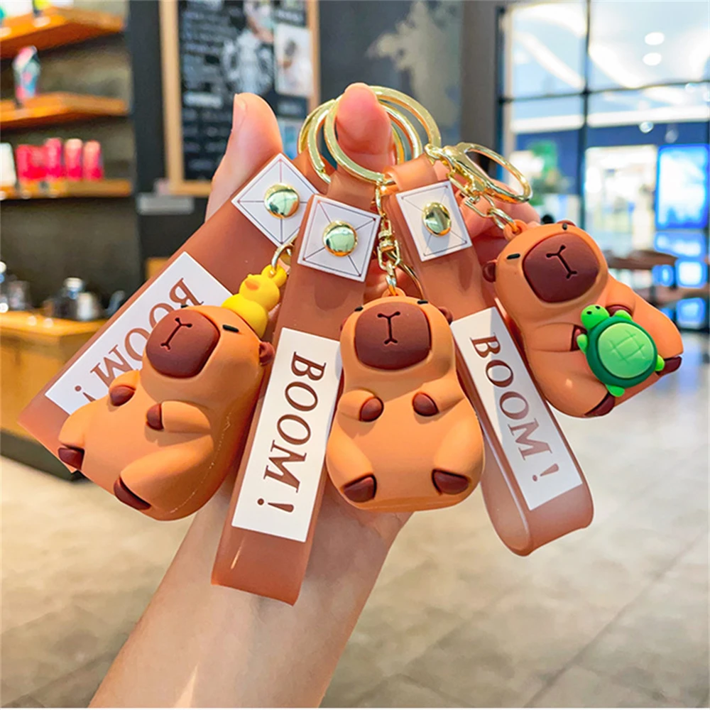 New Cute Capybara Keychain Cartoon Funny Kapibara Figure Pendants Keyrings For Men Women Backpack Chain Kids Birthday Gift