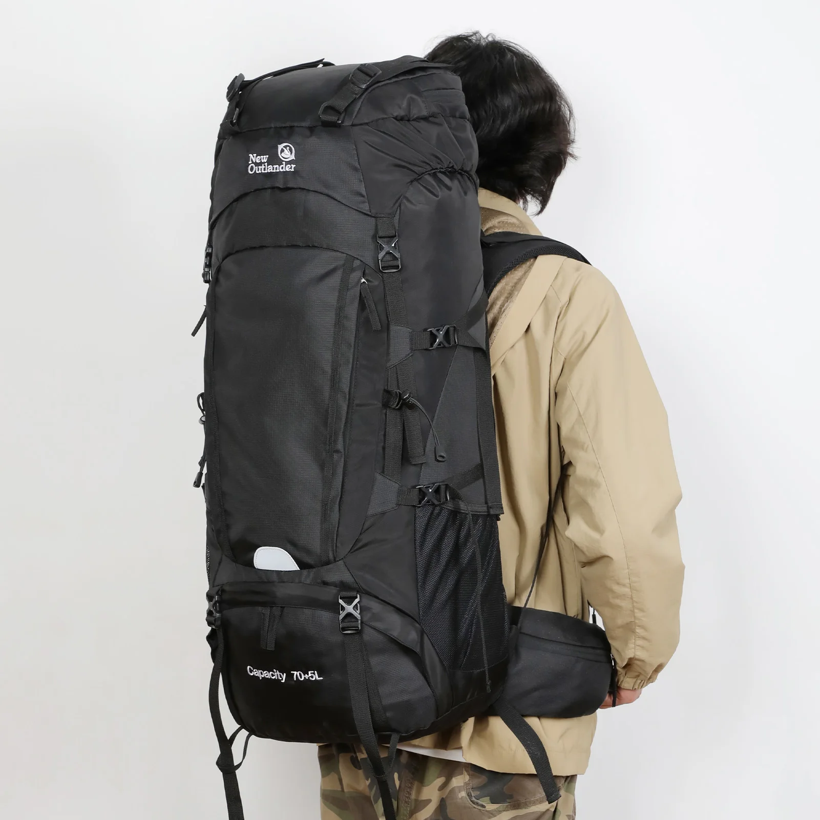 حقيبة ظهر للسفر، حقيبة ظهر للمشي لمسافات طويلة سعة 75 لتر، حقيبة ظهر للتخييم بسعة كبيرة مع غطاء للمطر، حقيبة ظهر للمستودع #5