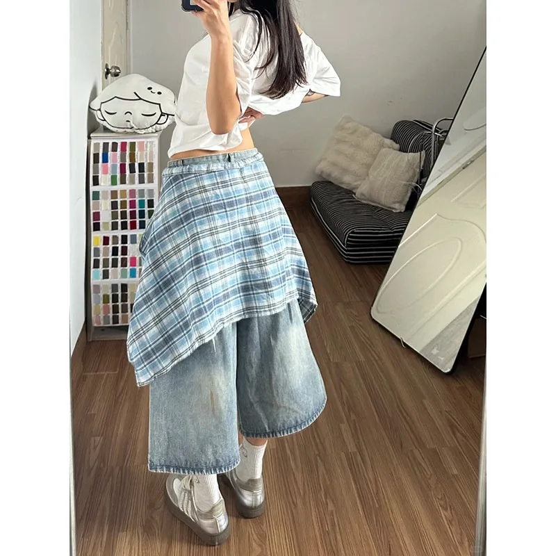 Women's Jeans Pants Cropped Pants Washed Denim Loose Fit Mid Calf Summer Street Style Retro Ink Painting Hem