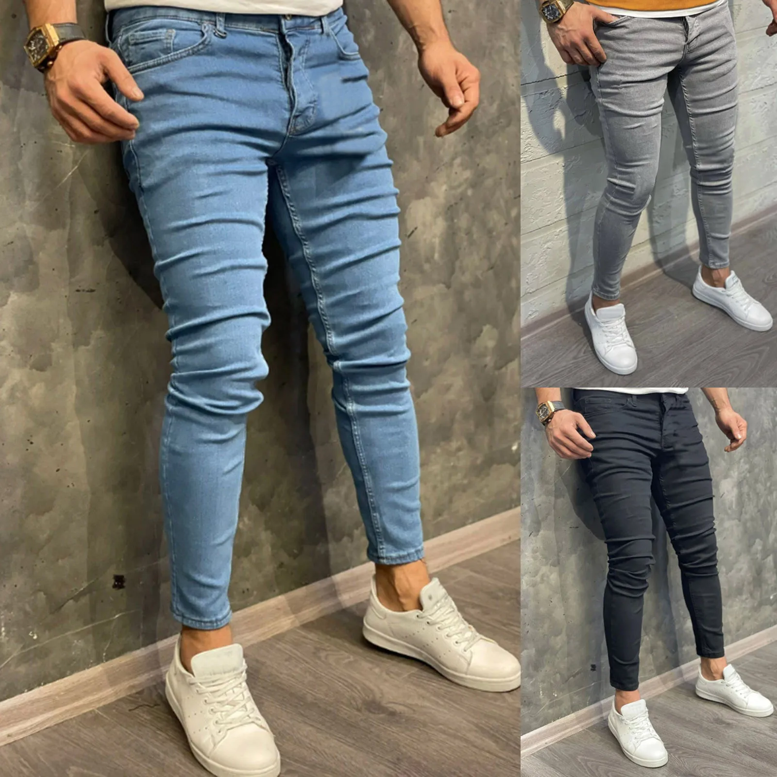 

Bodybuilding Mens Full Casual Denim Pocket Summer Sports Pants Length Men's Jeans Slim Men