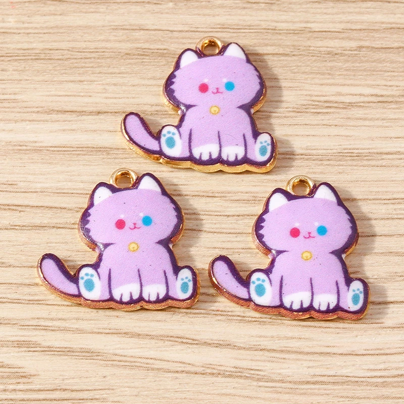 10 stücke 22x22mm Cartoon Tier Charms Emaille Tasse Katze Muster Charms Anhänger für Schmuck Herstellung Ohrringe Halskette DIY Handwerk Geschenke – Detail 15