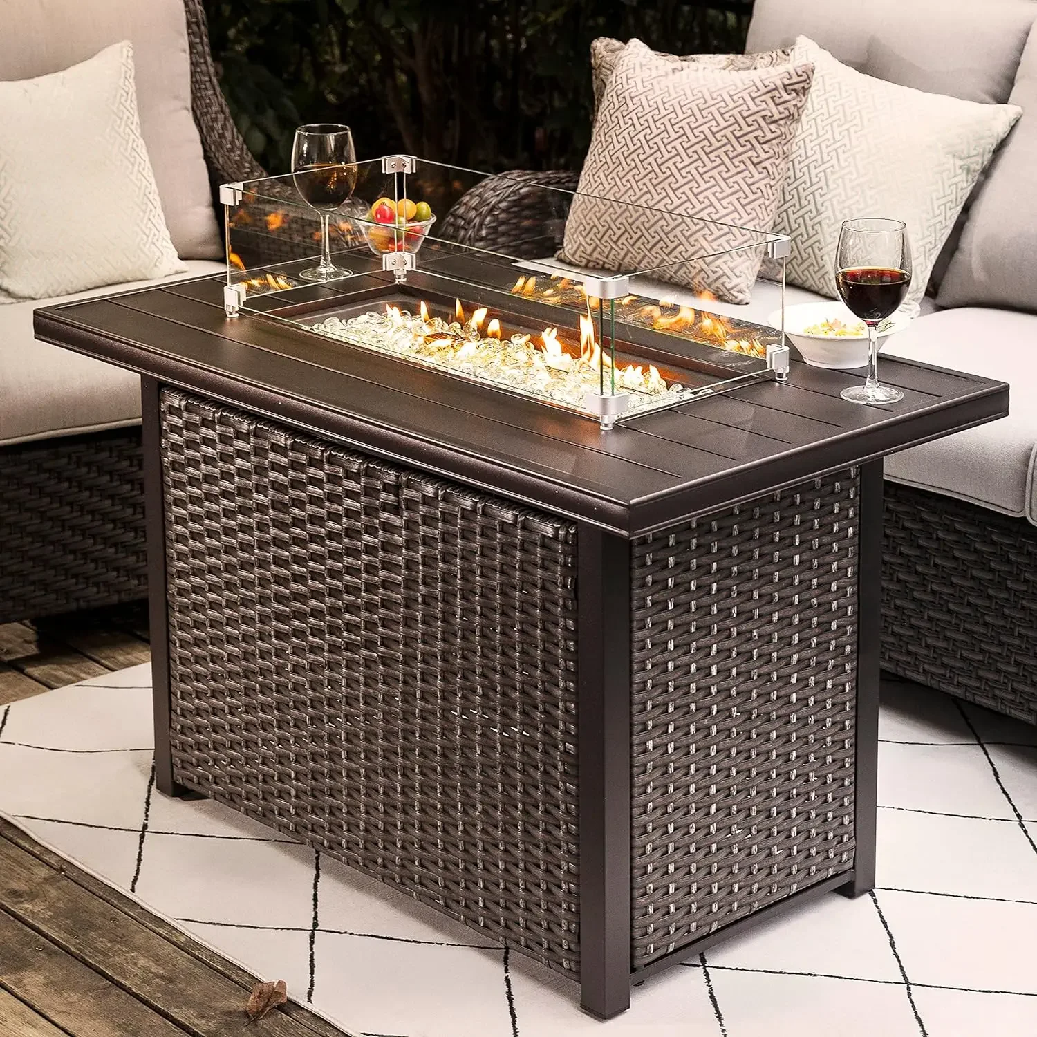 

Propane Fire Pit Table, CSA Certified Patio Propane Fire Pit Table with Fire Pit Wind Guard,Lid,Oxford Cover, Glass Stone