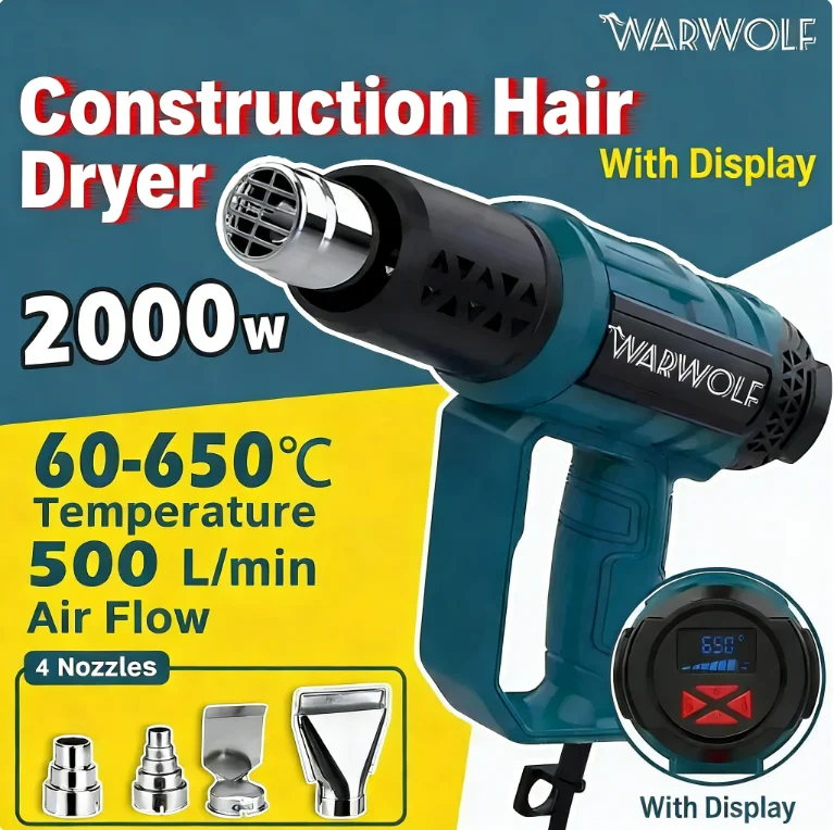 

Тепловая пушка Warwolf Construction. Бесступенчатый регулятор температуры. Ручная регулировка мощностью 2000 Вт с дисплеем. 2000 Вт, 60-600 ° К.