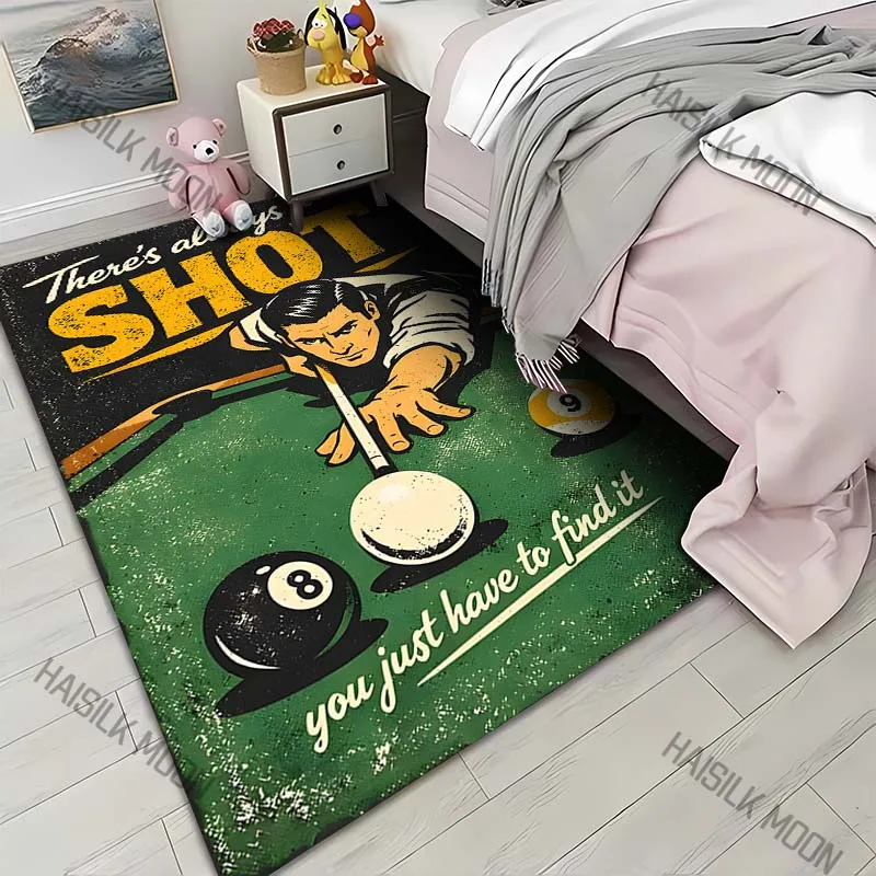 1PC Vintage billiards poster cue shot Print Carpet for Living Room Bedroom Sofa Home Decor Rus Non-slip Floor Mat Luxury Gift