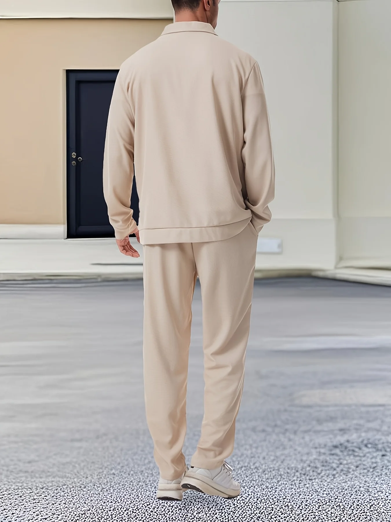 Conjunto deportivo de 2 piezas de manga larga de color sólido para hombre, conjunto de chaqueta y pantalones con cremallera, adecuado para deportes al aire libre