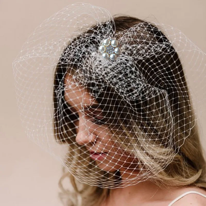 Mingli Tengda Large mesh veil, pearl diamond birdcage veil, retro afternoon tea, party, banquet, socialite headwear, women's acc