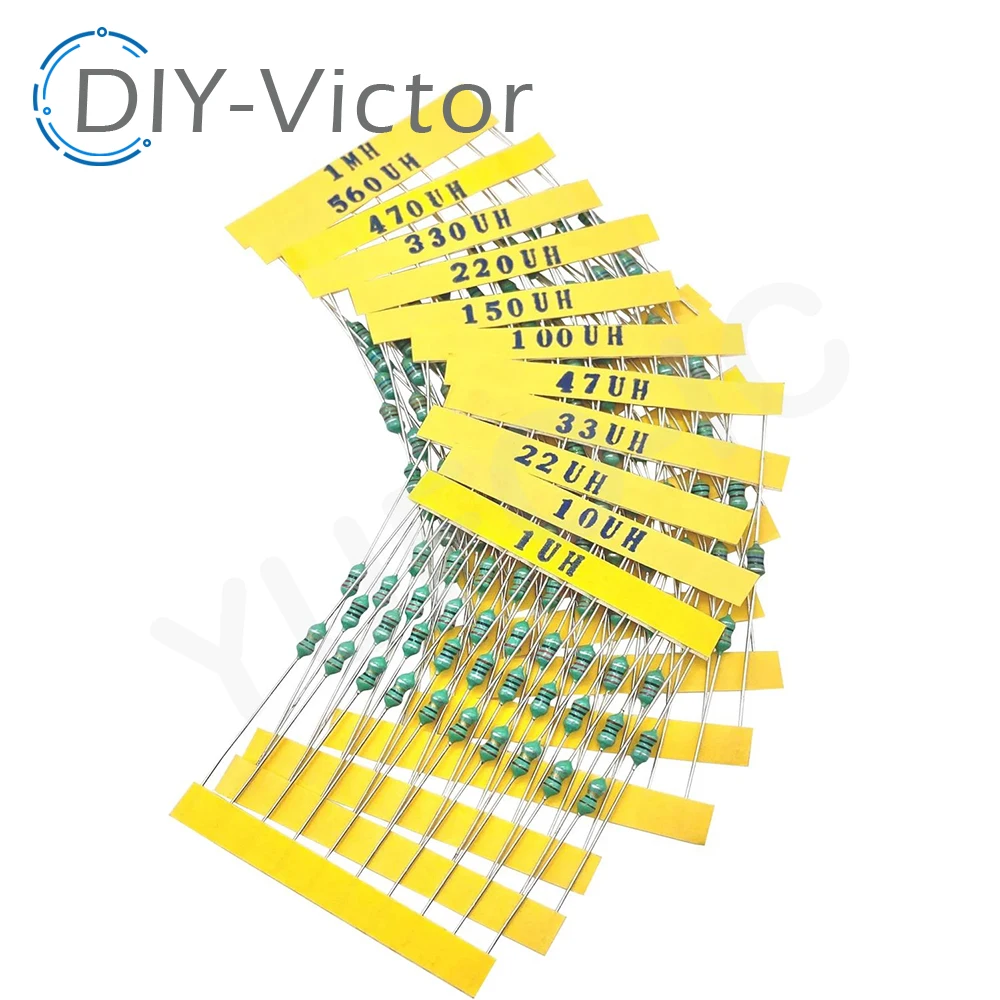 12values Color Ring Inductor Assortment 0307 1/4W 0.25W Inductors 1 10 22 33 47 100 150 220 330 470 560UH 1MH Inductors Assorted