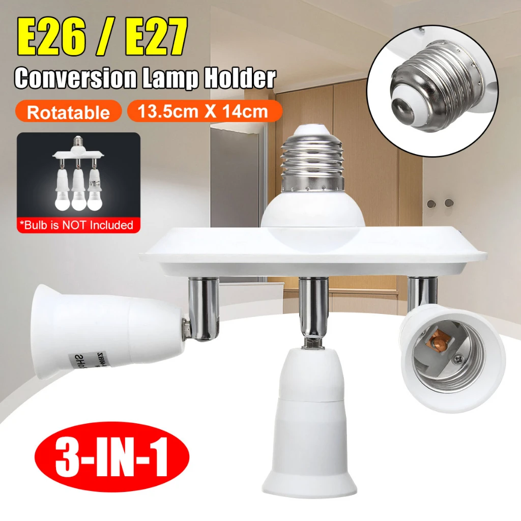 (3 in 1) E27 E26 Light Bulb Socket Splitter Adapter LED Lamp Holder Adjustable Light Bulb Socket