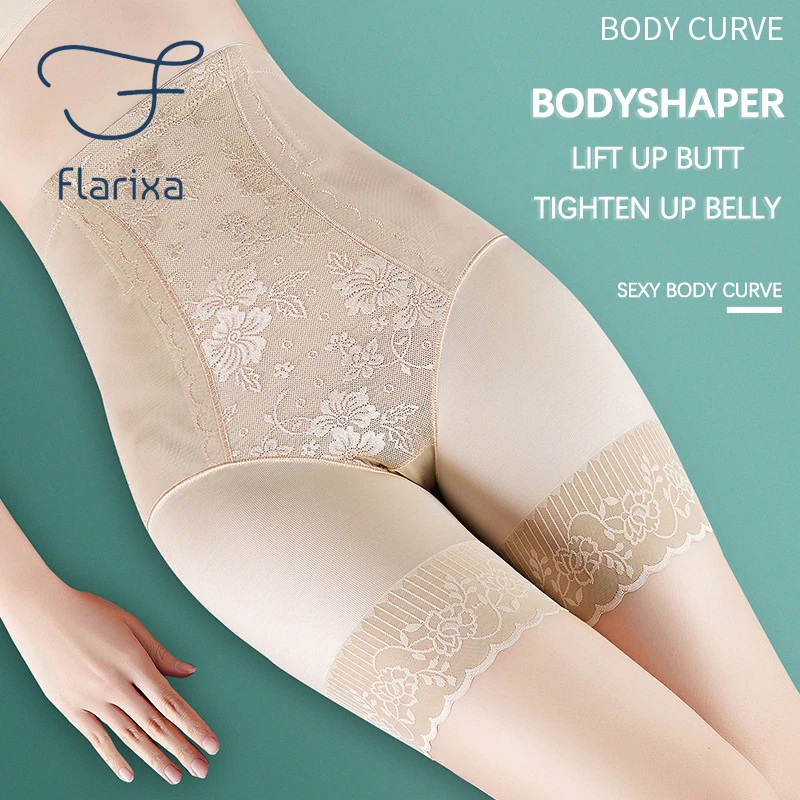 Flarixa Women High Waist Flat Belly Panties Butt Lifter Body Shaper Pants Plus Size Slimming Underwear Summer Lace Boxer Shorts