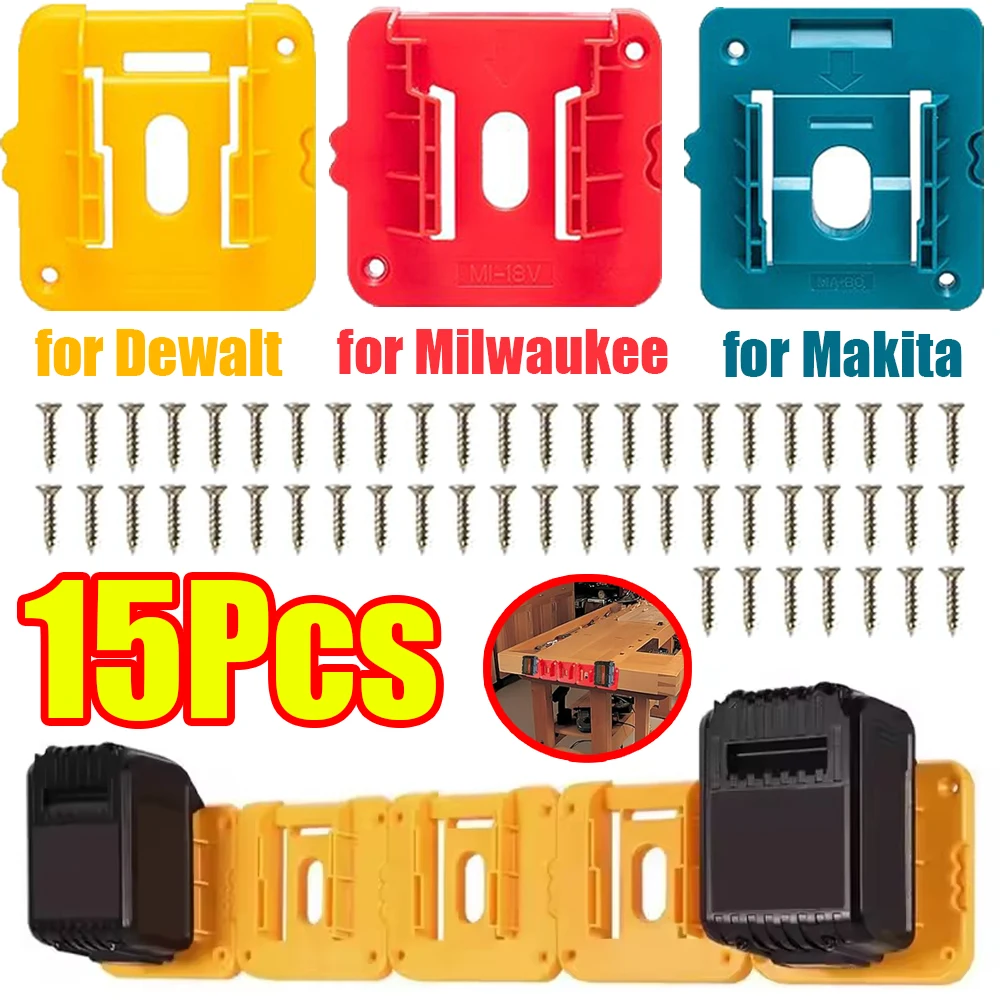 1-15Pcs Battery Holder Wall Mount for Dewalt/Makita/Milwaukee 14.4V 18V Warehous Wall Mount Battery Storage Holder Battery Rack