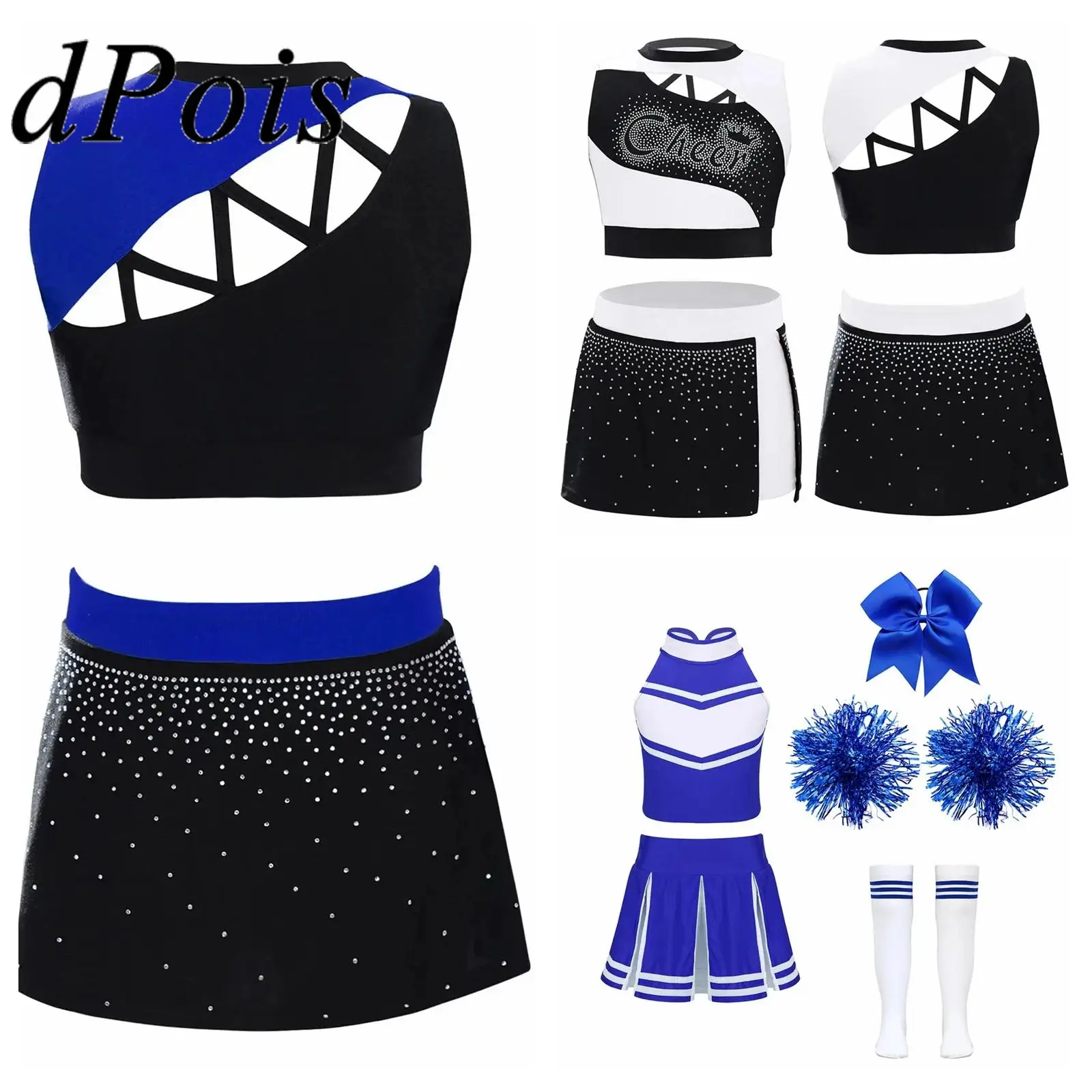 

Girls School Style Cheerleader Costume Cheerleading Uniform Sets Schoolgirl Cheering Team Wear Children Cheer Dance Outfits