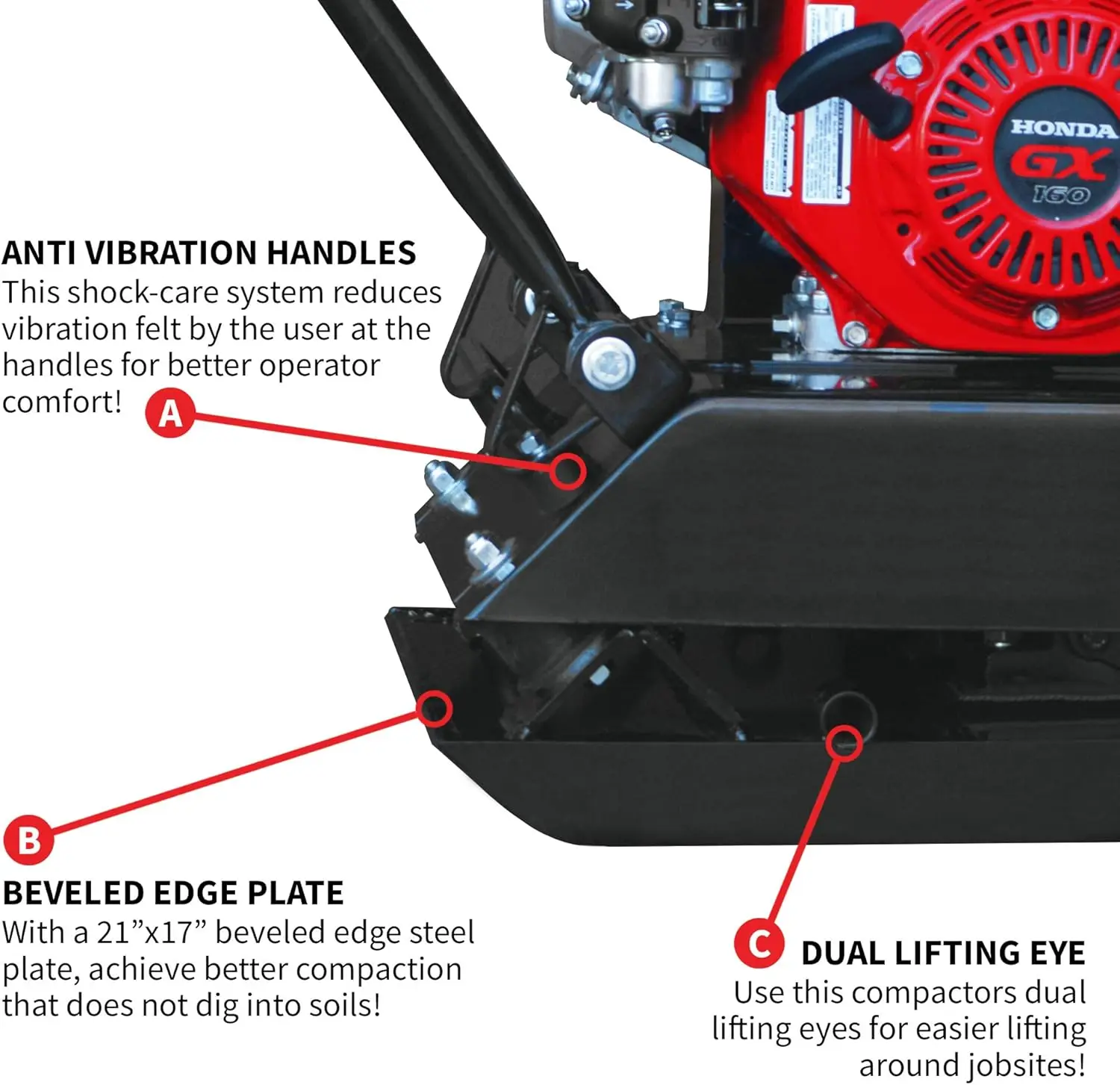 5.แผ่นสั่นสะเทือนฮอนด้าอัดแทมเปอร์5 HP สำหรับพื้นดินกรวดสิ่งสกปรกยางมะตอยเครื่องยนต์ GX160อัดแน่น