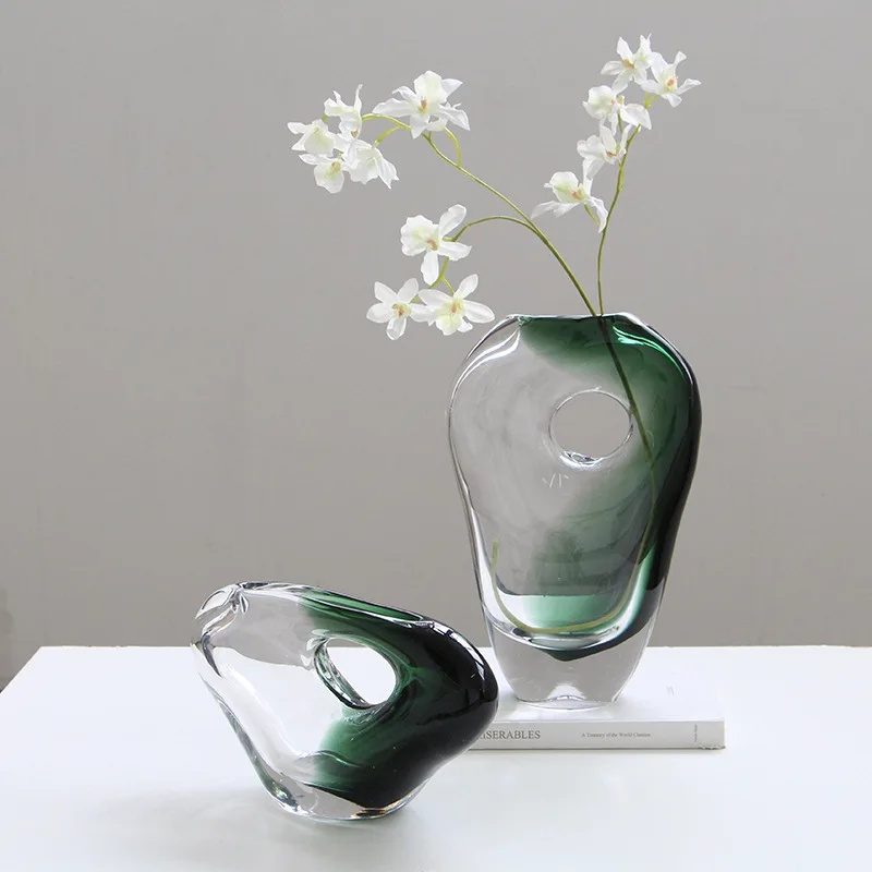 DSA modern living room flower arrangement ink round hole glazed flower ware model room entrance dining table light luxury
