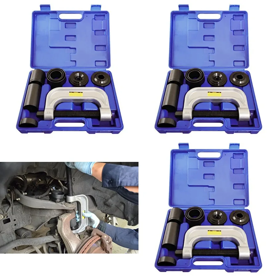 

7865 Ball Joint Service Tool with 4-wheel Drive Adapters,Set contains C-frame press, 3 receiver tubes sizes: 2-3/4”x3"", 2-1/4”x 2-1/2” & 1-3/4”x2”, installation and removing adapters
