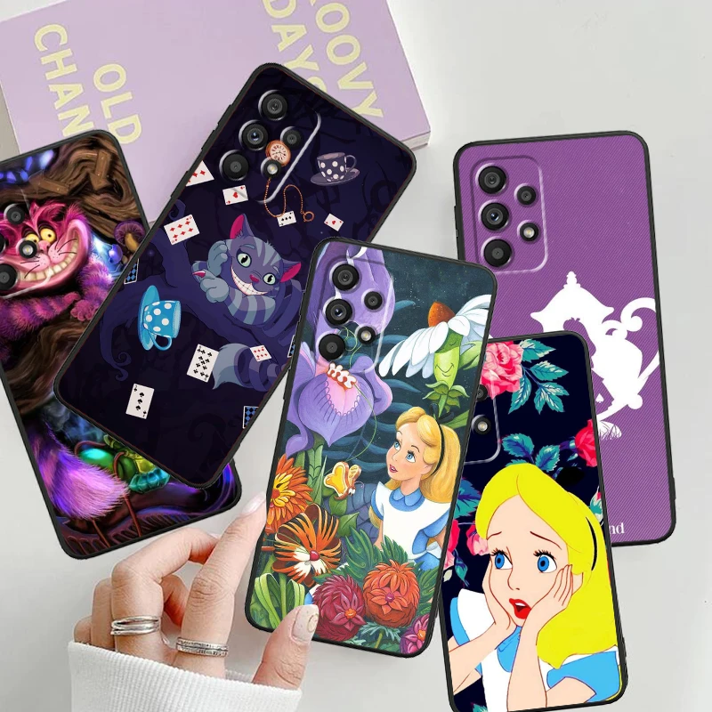 Disney Alice Cute Cartoon For Samsung A53 A52 A33 A32 A51 A71 A21S A13 A73 A55 A22 A23 A35 A72 A54 A12 5G Black Soft Phone Case