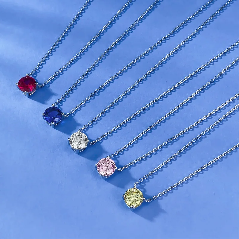 

2025 AINUOSHI 925 Sterling Silver Round Cut Created Gemstone Pendant Necklace O Chain 40+5cm for Party Dances Wedding Jewelry