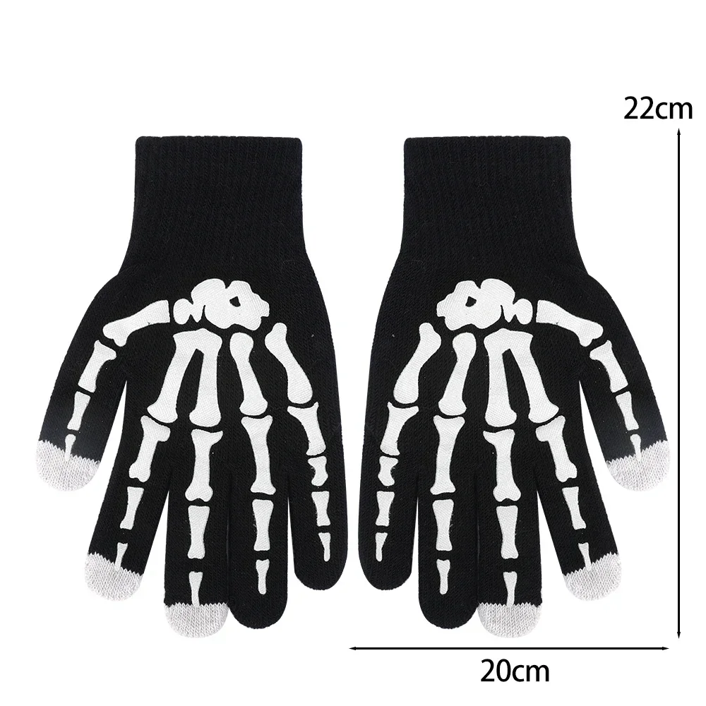 Nuevos guantes Punk Unisex Halloween esqueleto cráneo medio dedo guantes que brillan en la oscuridad sin dedos estiramiento tejido manoplas de invierno