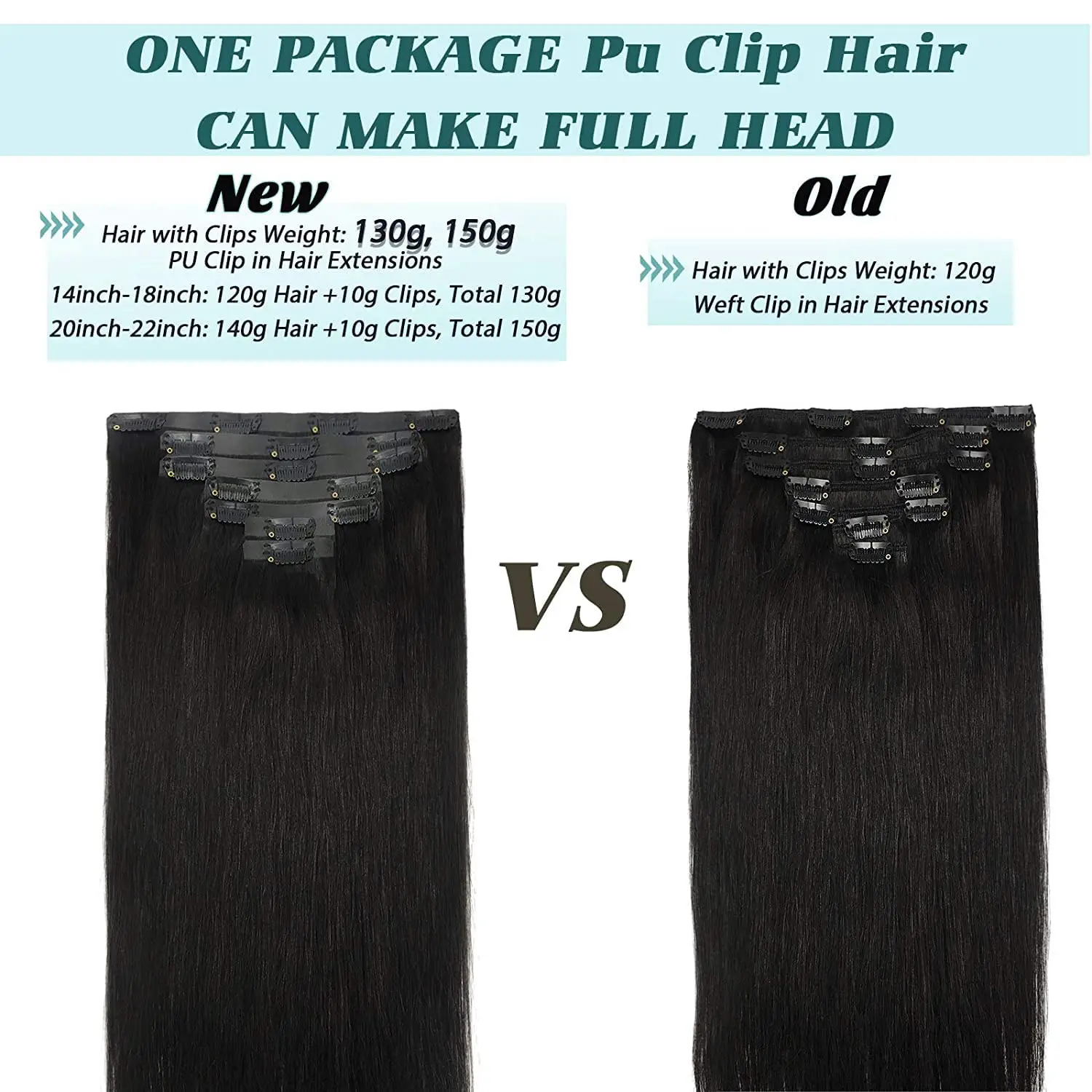 Clip In Human Hair Extensions 14 Inch 130g 7pcs Straight Premium Quality Benehair Clip in Hair Extensions Real Long Thick One Piece  main image 2