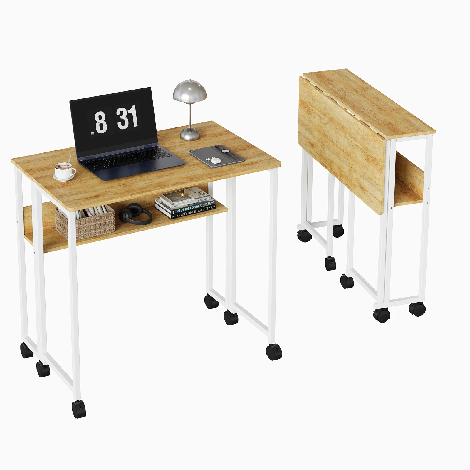 Desk Setup Oak - Meja Lipat Kompak 25