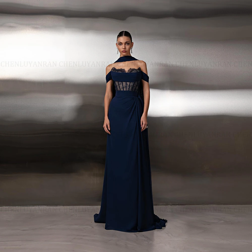 

MOLISA Роскошные платья в Дубае с кружевом русалки فساتين سهرة Синее вечернее платье с открытыми плечами Саудовская Аравия 2025 г.