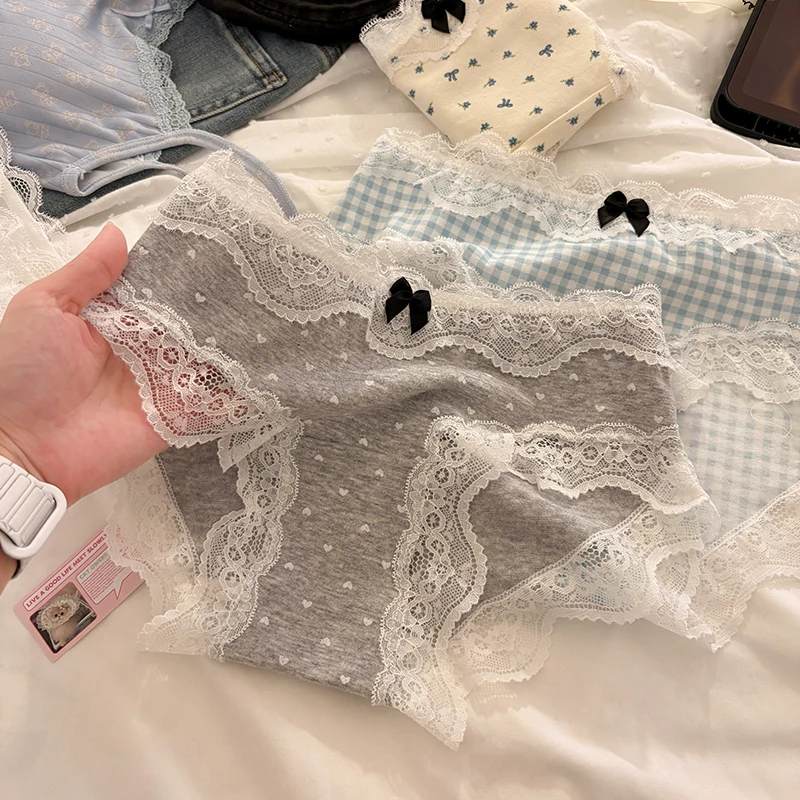 3Pcs Girl Sexy Panties Set Fashion Underwear for Women Women's Briefs Lingerie Cotton Lady Lace Triangular Underpants Seamless