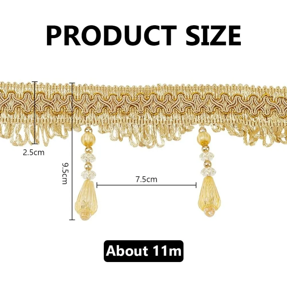 12 Yards x 3.7 Inches Decorative Beaded Fringe Trim with Hanging Pendant Braid Beaded Tassel Fabric Ribbon Trimming DIY Craft