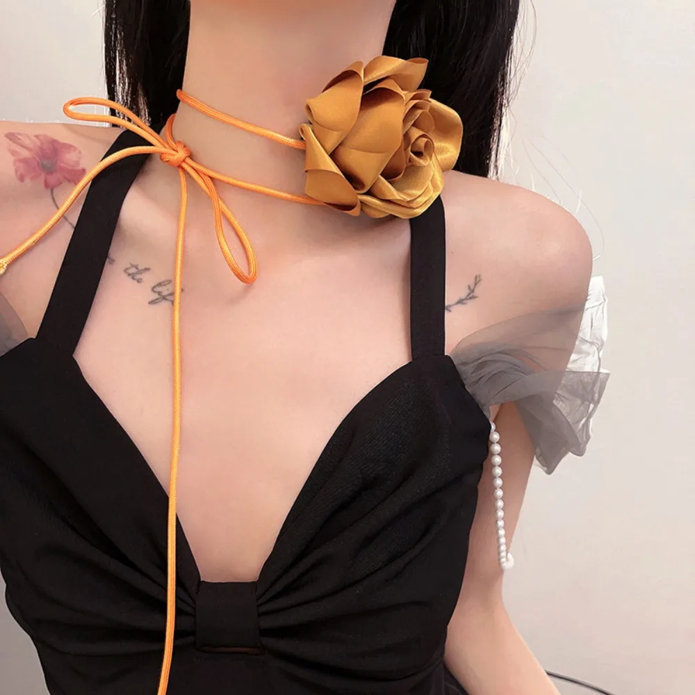 Fashion Satin Rose Lace Neck Necklace Neckband Personality Choker Necklace Luxurious Fashion Body Chain Women