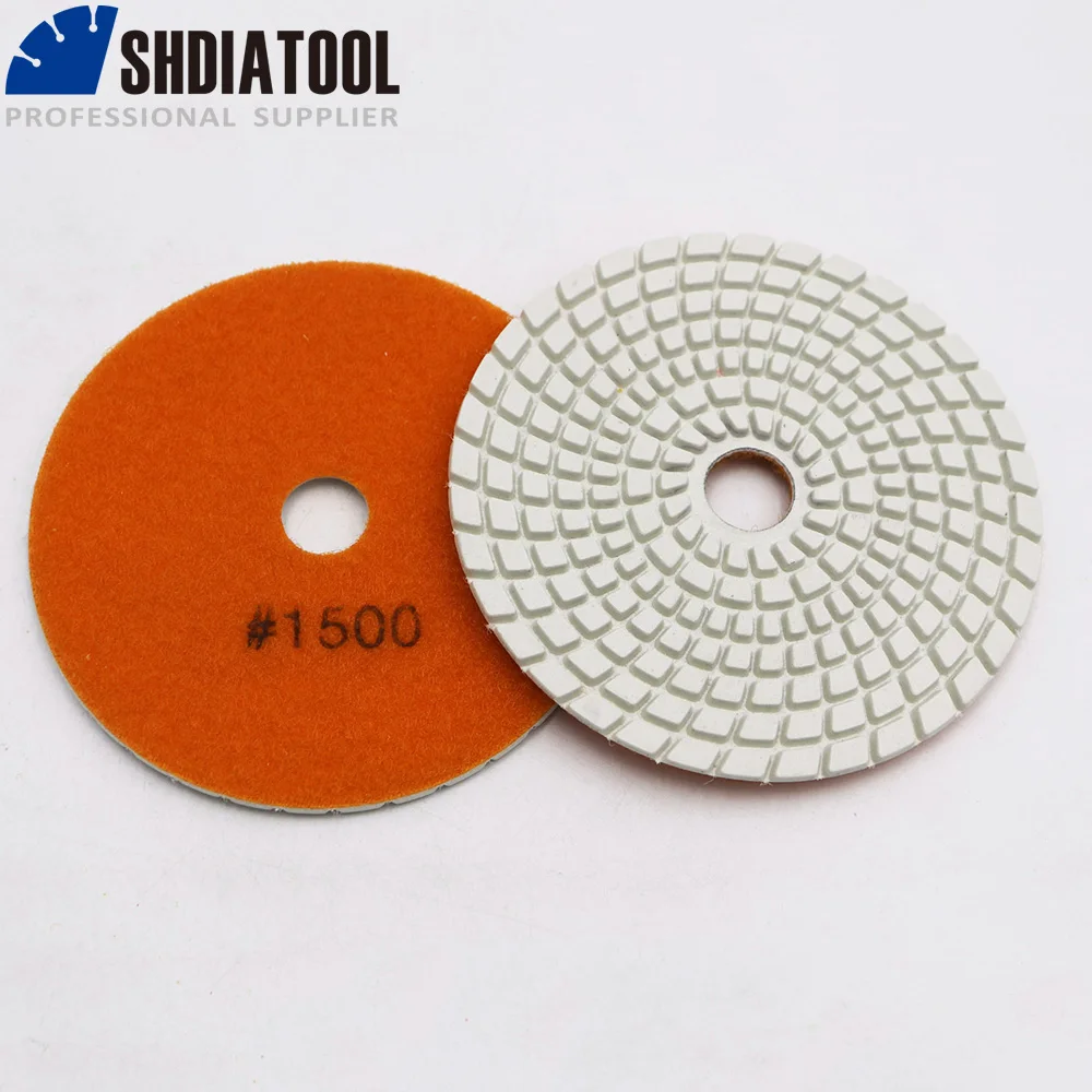 SHDIATOOL 10pcs #1500 Diamond Flexible Wet Polishing Pads Set 4inch Dia100mm White Bond Granite Marble Grinder Sanding Discs