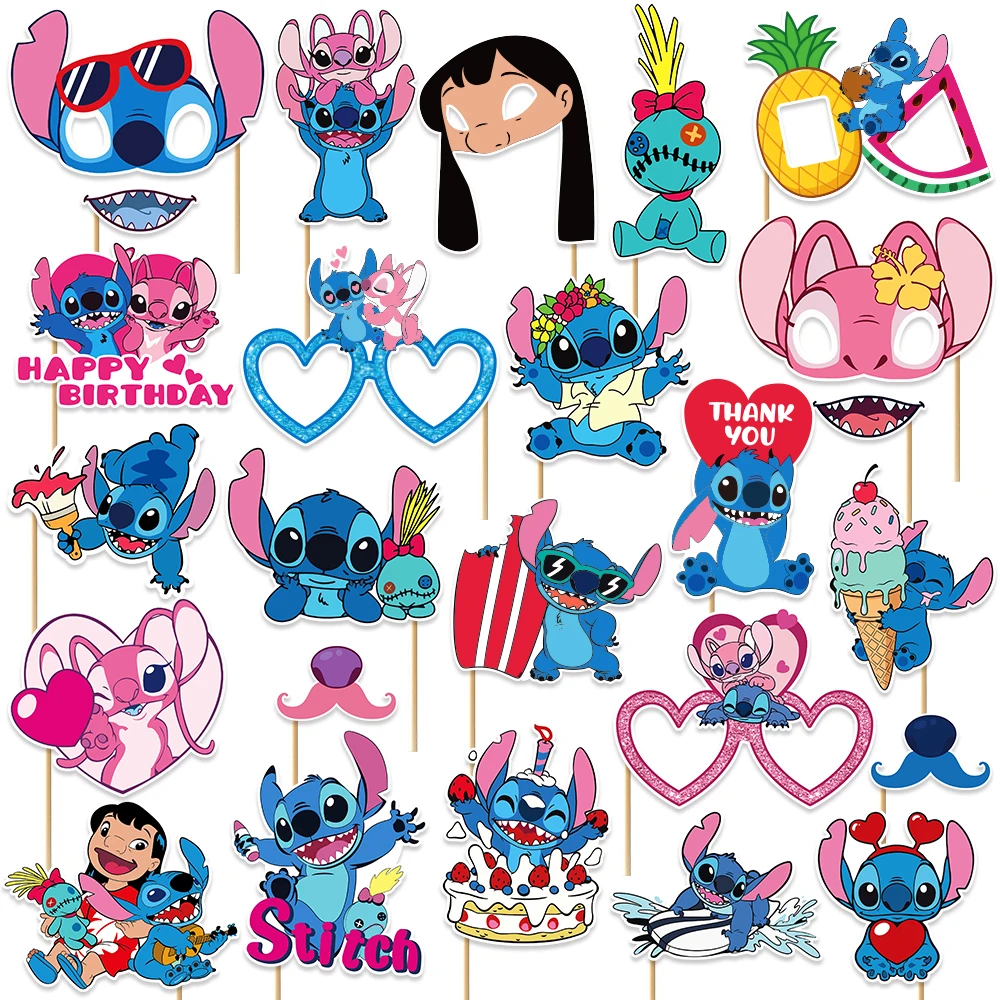 25 Piezas de Accesorios para Fotomatón con Licencia Oficial de Stitch, Angel y Otros Personajes, para Decoraciones de Cumpleaños y Navidad