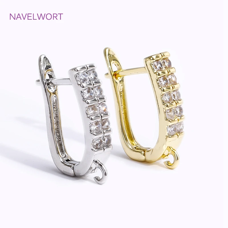 Earrings Making Supplies 18K Gold Plated Brass Inlay Zircon Earwire Earring Hooks Clasp Fasteners DIY Jewelry Making Accessories