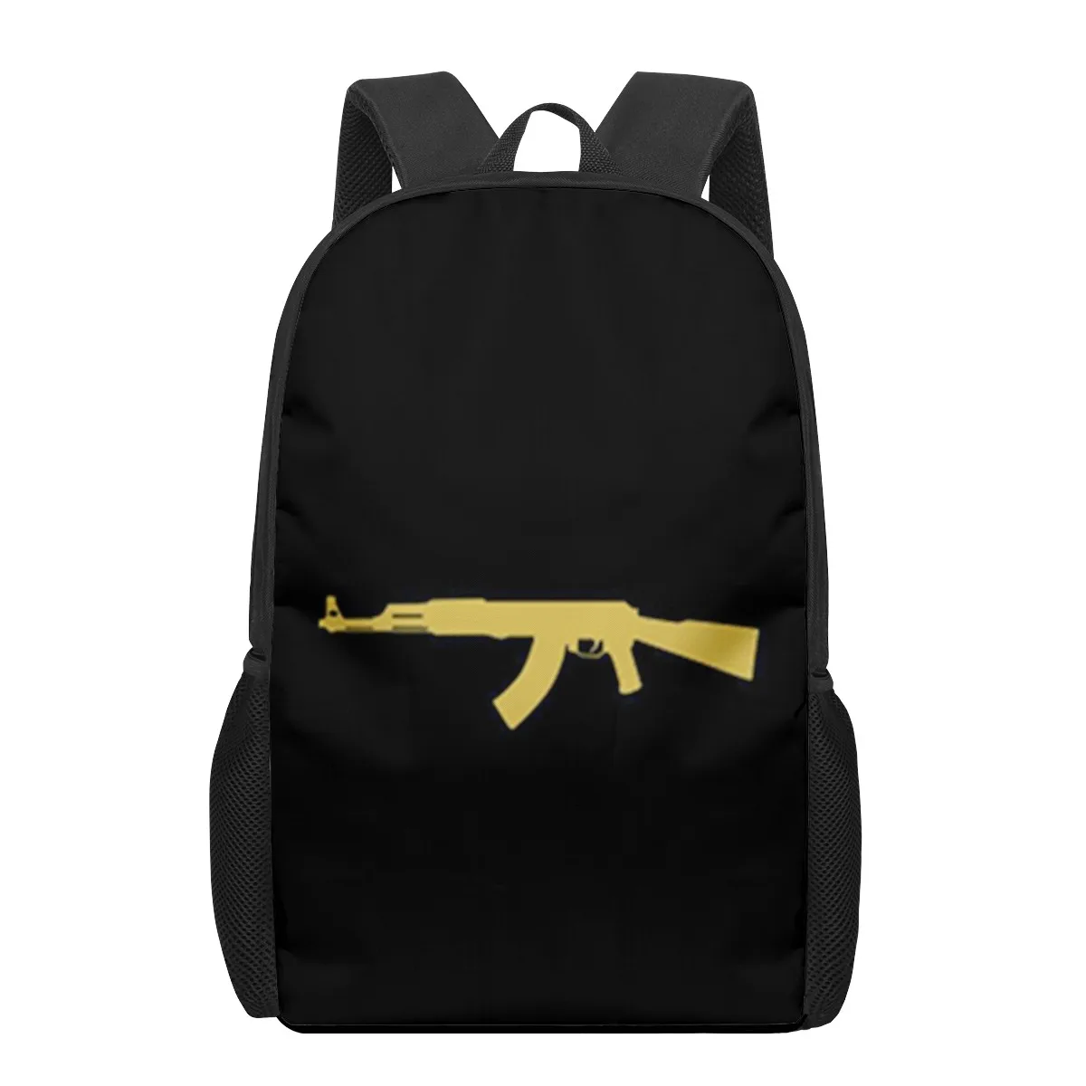 Sac à dos d'école imprimé fusil de poing pour garçons et filles, sac de livre pour adolescents, sacs initiés décontractés, sac de voyage, AK47, 16 pouces