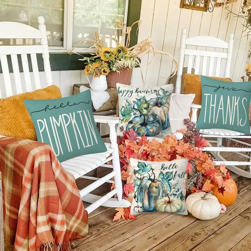 Thanksgiving Pillow Cases Set Of 4 Pumpkins Thankful Fall Decor Pillow Cases 18x18inch Thanksgiving Couch Linen Decorations For