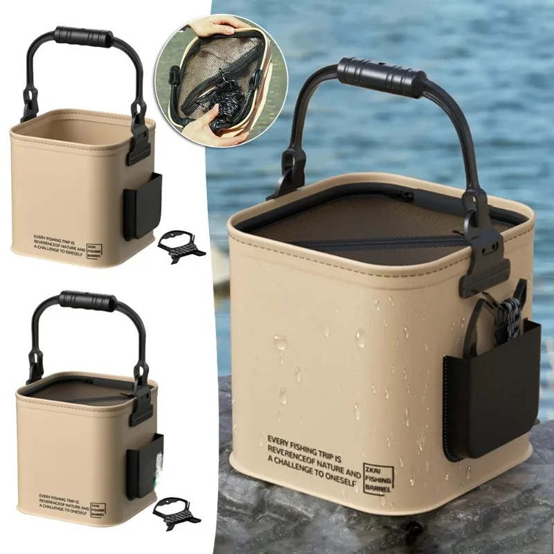 13L Foldable Fishing Bucket Outdoor Sturdy Hand Carry Fish Bucket Large Capacity Carrying Bucket Camping Fishing Buckets