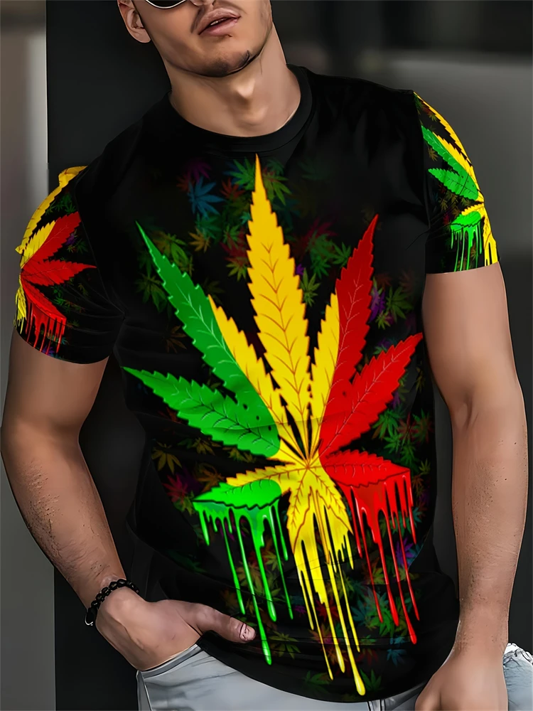 

Новая мужская летняя модная повседневная свободная футболка с короткими рукавами и принтом кленового листа, спортивная футболка с круглым вырезом, топ