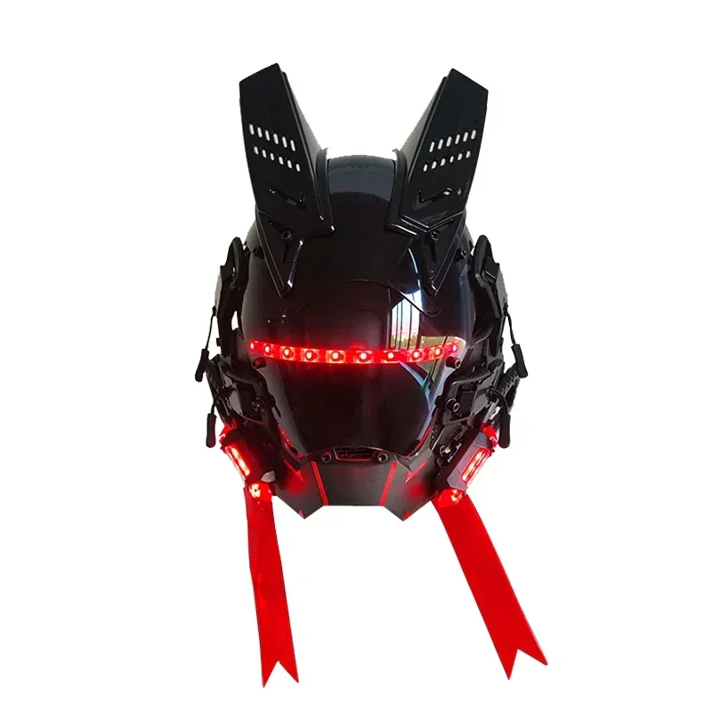 2023 New Product Design Party Masks Samurai Helmet Party Light Bar Halloween Carnival Full Face LED Cyberpunk Helmet