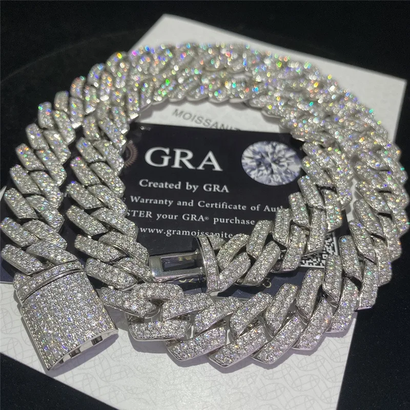 

Пользовательский сток Iced Out Vvs Муассанит Кубинский браслет 925 Серебро Bling Cz Diamond Кубинская цепочка с звеньями Хип-хоп Мужские ювелирные изделия Ожерелье